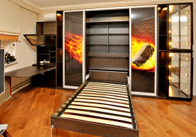 Механизм раскладной кровати предназначен для использования вместе со шкафом купе. На фото показана кровать в разложенном виде. 